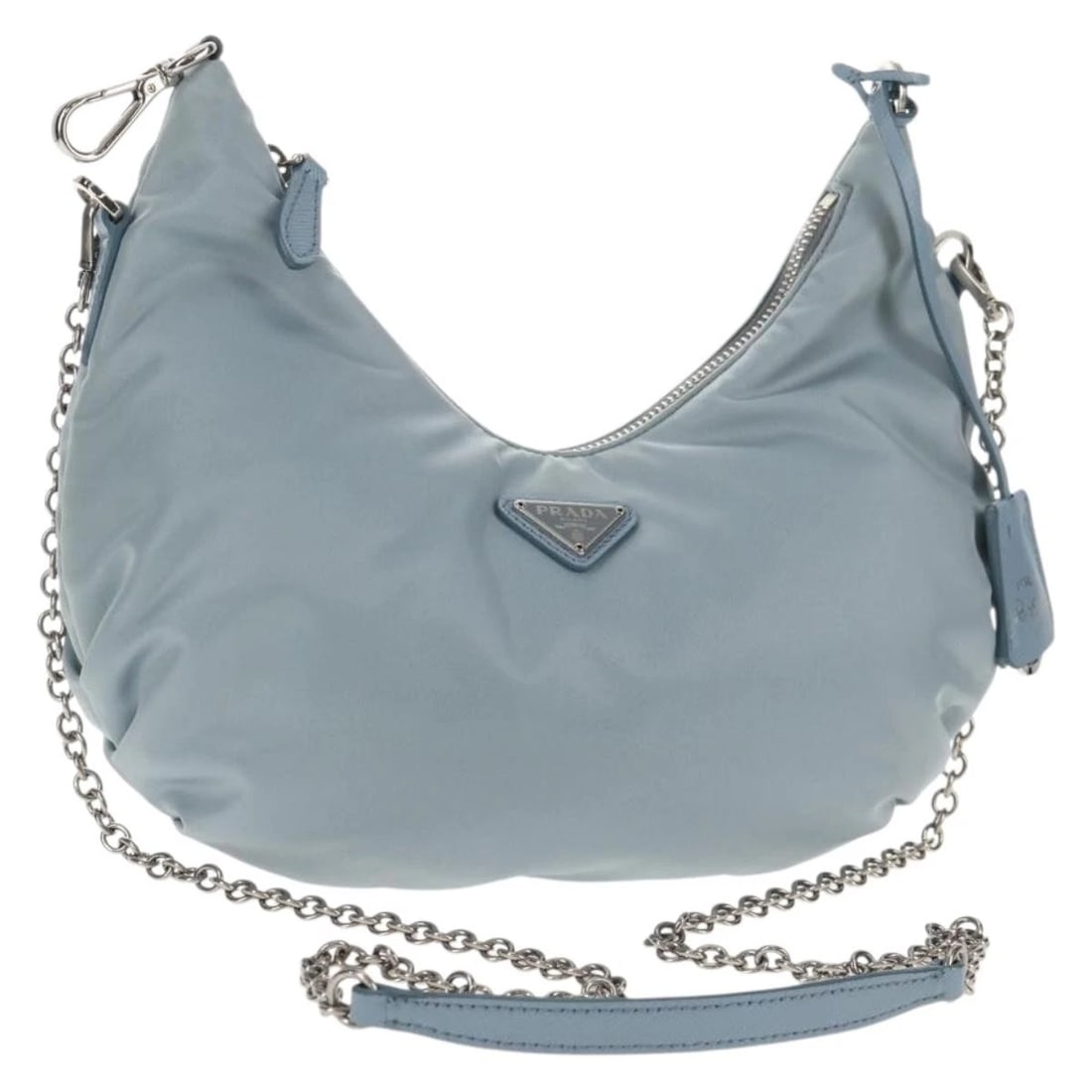 PRADA CHAIN SHOULDER BAG NYLON LIGHT BLUE SILVER (1 of 6)