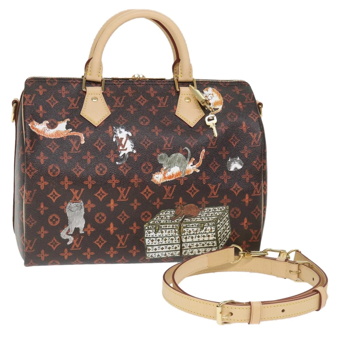 LOUIS VUITTON CATGRAM SPEEDY BANDOULIERE 30 HAND BAG: LOUIS VUITTON Catgram Speedy Bandouliere 30 Hand Bag Brand: LOUIS VUITTON Type/Style: Hand Bag Material: Monogram Canvas Color: Brown/Red Size: W11.8 x H8.3 x D6.7inch(Approx) Accessories: None