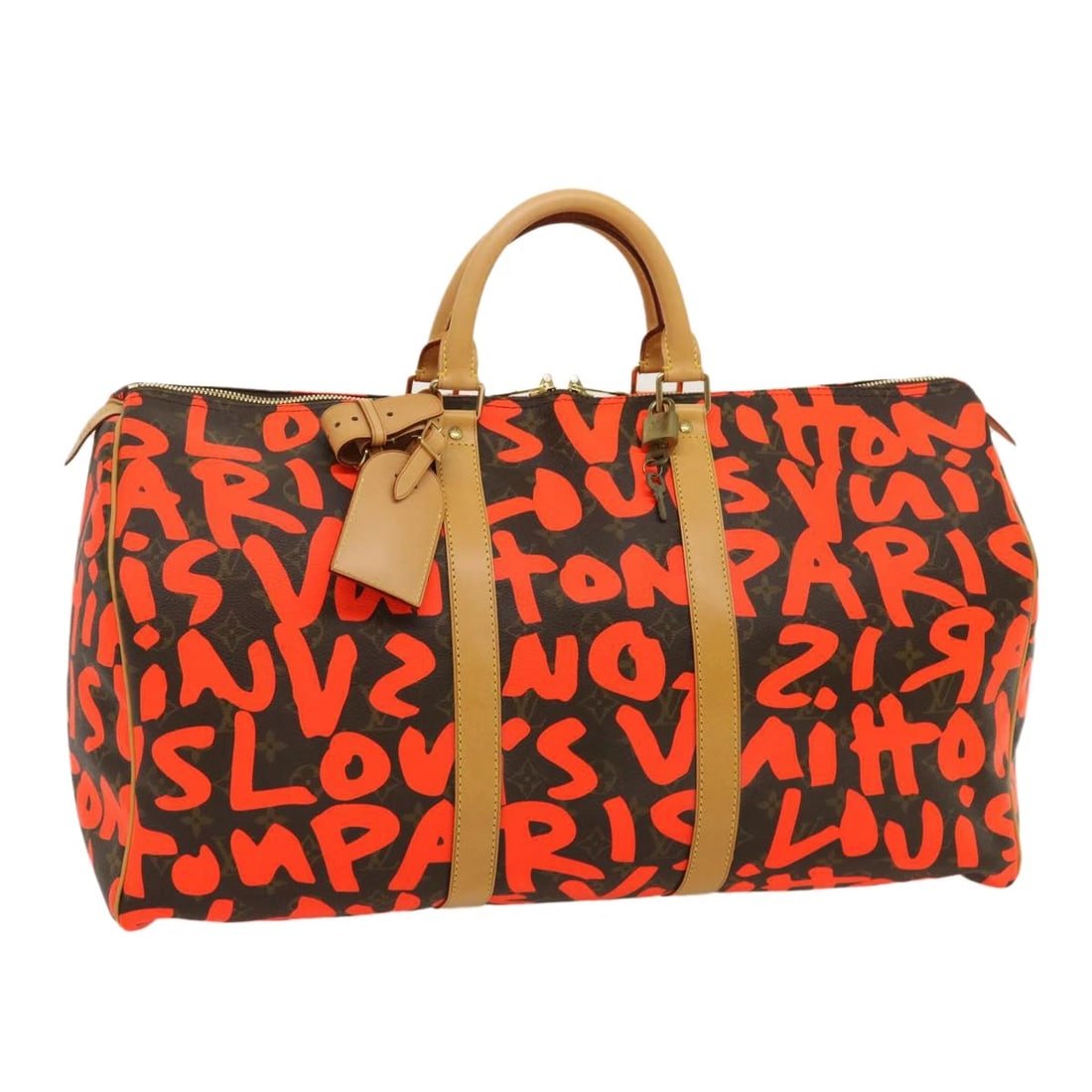 LOUIS VUITTON GRAFFITI KEEPALL 50 BOSTON BAG: LOUIS VUITTON Graffiti Keepall 50 Boston Bag Brand: LOUIS VUITTON Type/Style: Boston Bag Material: Monogram Canvas Color: Monogram/Orange Size: W19.7 x H10.6 x D8.7inch(Approx) Accessories: None <