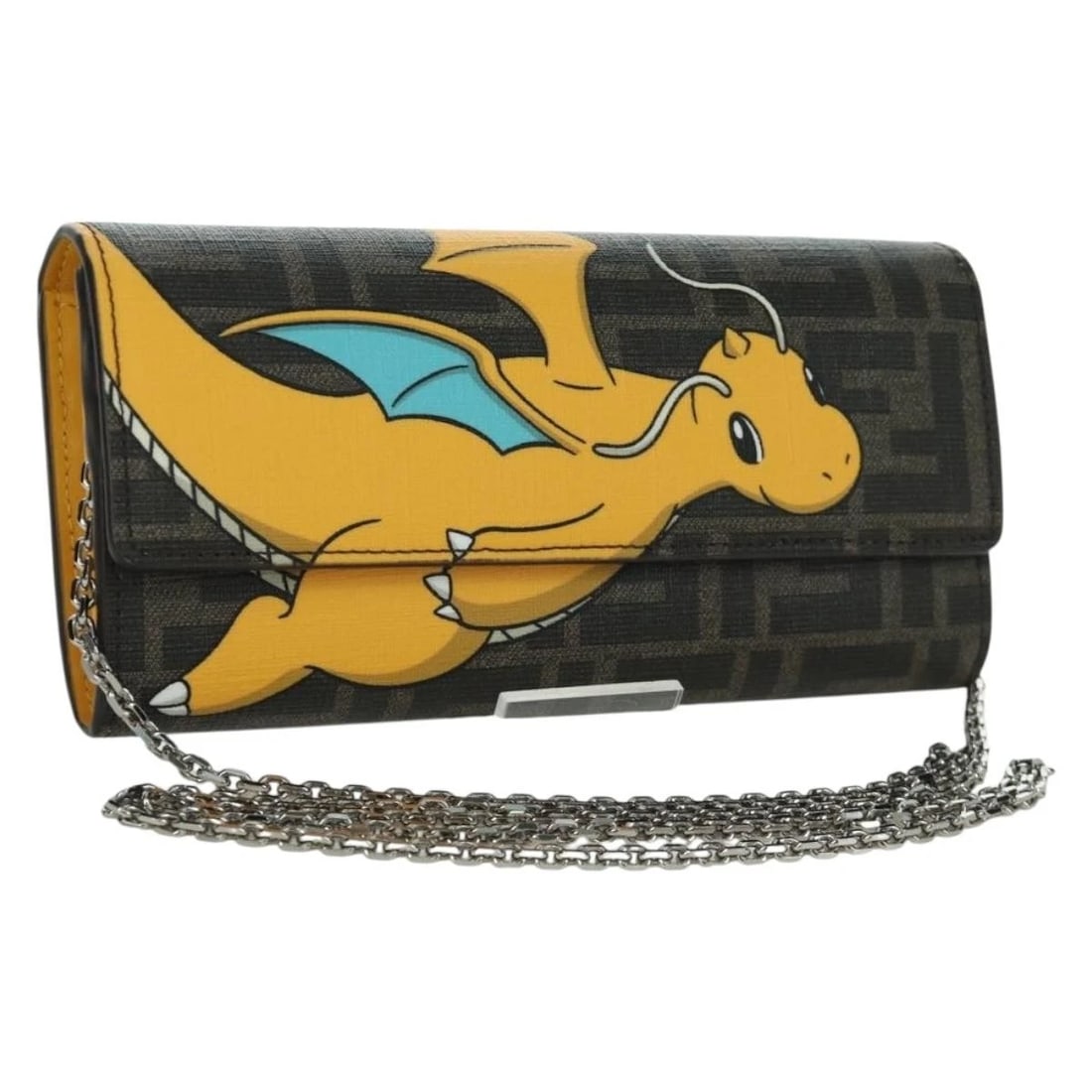 FENDI XFRGMTXPOKEMONCHAIN WALLET DRAGON BAG: FENDI xFRGMTxPOKEMONChain Wallet Dragon Bag Brand: FENDI Type/Style: Shoulder Bag Material: Zucca Canvas Color: Black/Brown Size: W7.5 x H3.5 x D1.0inch(Approx) Accessories: None Accessori