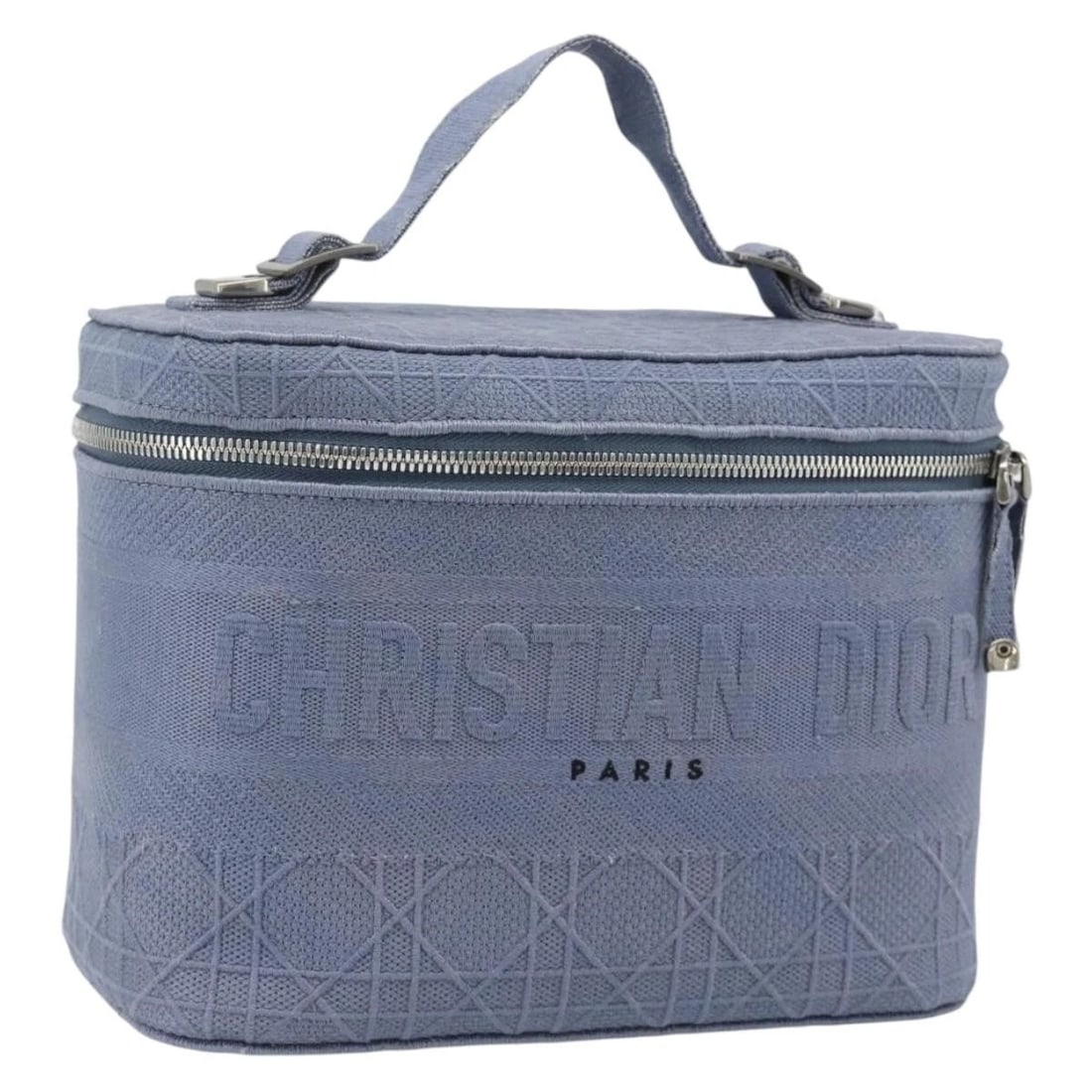 CHRISTIAN DIOR VANITY HAND BAG CANVAS BLUE SILVER: Christian Dior Vanity Hand Bag Canvas Blue Silver Brand: Christian Dior Type/Style: Hand Bag Material: Canvas Color: Blue/Silver Size: W9.4 x H7.1 x D5.1inch(Approx) Accessories: None Acce