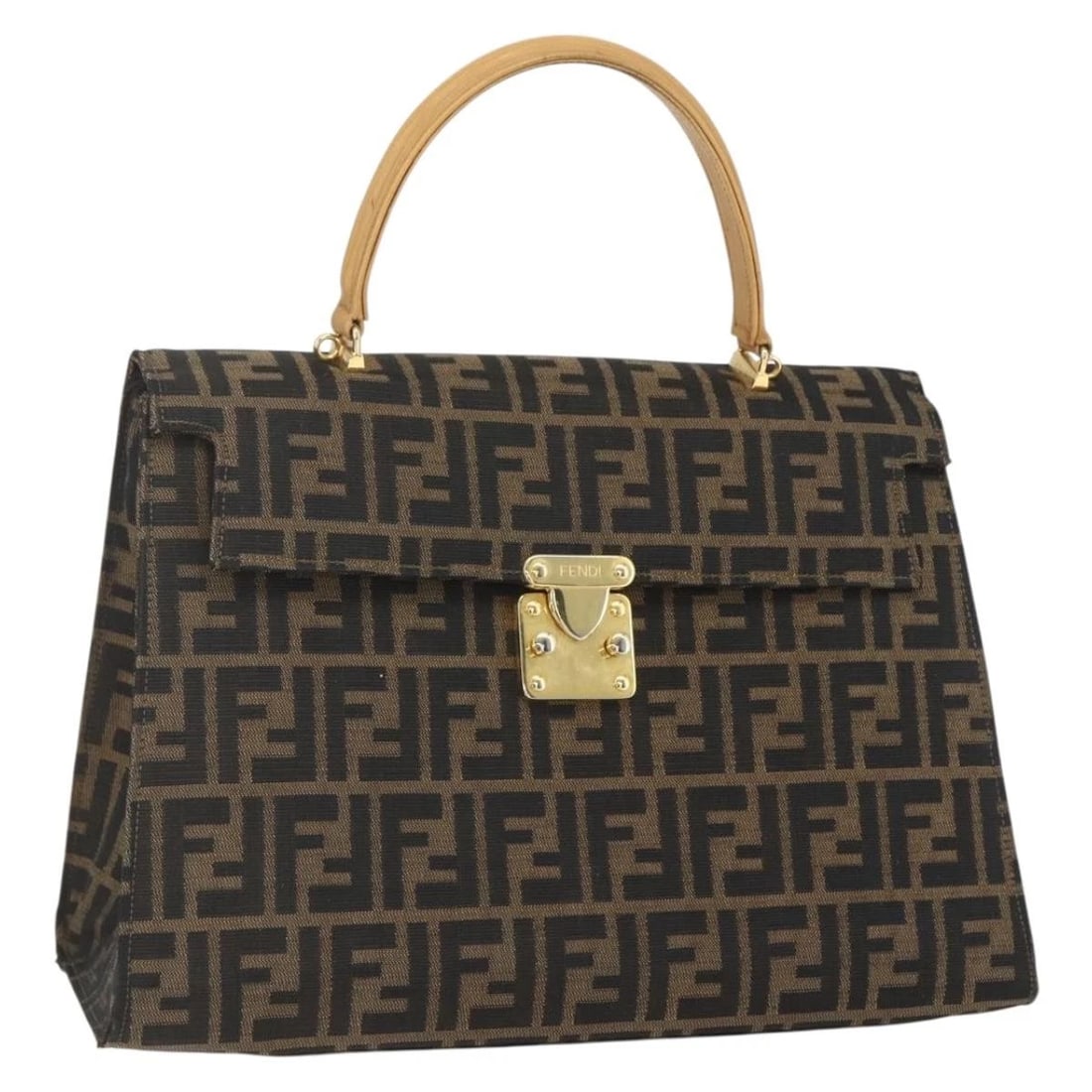 FENDI ZUCCA CANVAS HAND BAG BLACK BROWN GOLD: FENDI Zucca Canvas Hand Bag Black Brown gold Brand: FENDI Type/Style: Hand Bag Material: Zucca Canvas Color: Black/Brown/gold Size: W13.8 x H9.1 x D4.7inch(Approx) Accessories: None Access