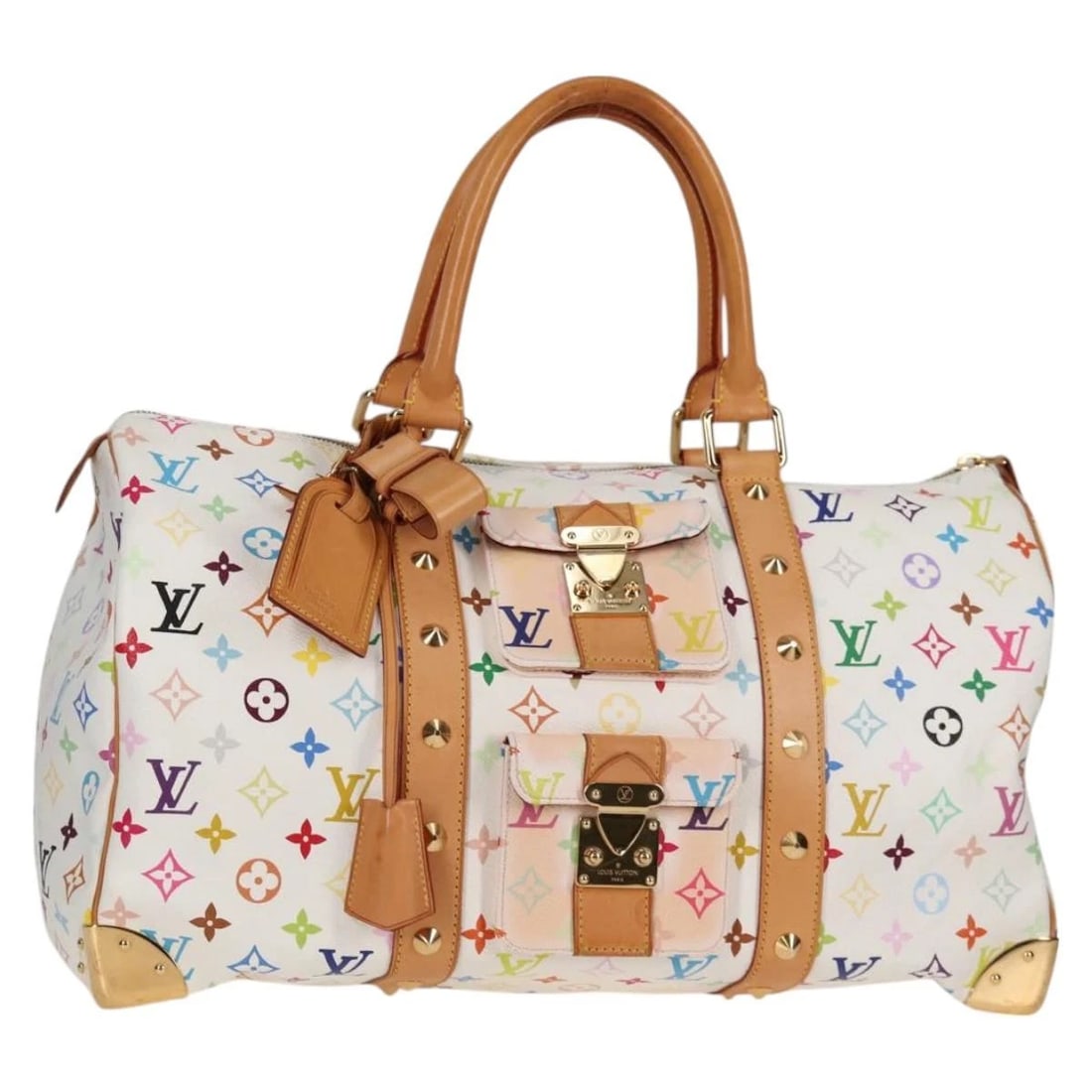 LOUIS VUITTON MONOGRAM MULTICOLOR KEEPALL 45 BAG: LOUIS VUITTON Monogram Multicolor Keepall 45 Bag Brand: LOUIS VUITTON Type/Style: Boston Bag Material: Monogram Multicolor Canvas Color: White Size: W17.7 x H9.8 x D7.9inch(Approx) Accessories: No