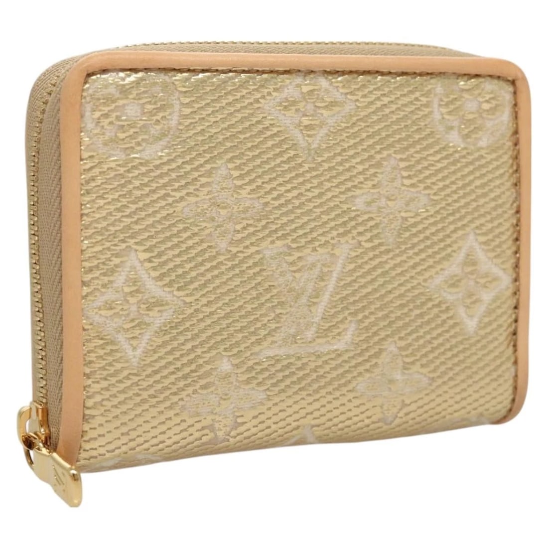 LOUIS VUITTON LAMINATED JACQUARD ZIPPY COIN PURSE: LOUIS VUITTON Laminated Jacquard Zippy Coin Purse Brand: LOUIS VUITTON Type/Style: Coin Purse Material: Monogram Canvas Color: Gold Size: W4.3 x H3.3 x D0.8inch(Approx) Accessories: None A