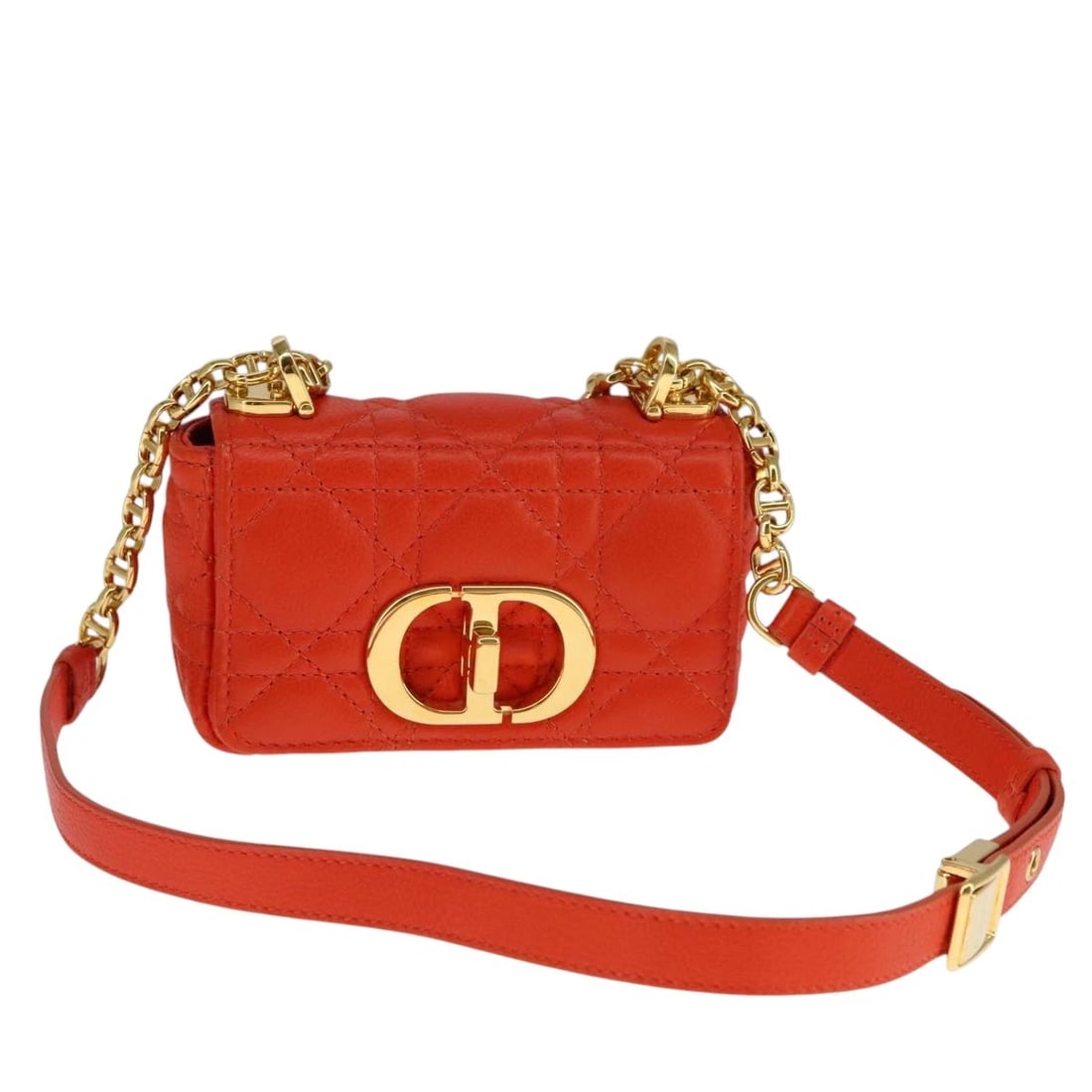 CHRISTIAN DIOR CARO MICRO CHAIN CANAGE SHOULDER BAG: Christian Dior Caro Micro Chain Canage Shoulder Bag Brand: Christian Dior Type/Style: Shoulder Bag Material: Leather Color: Orange Size: W4.7 x H2.8 x D2.0inch(Approx) Accessories: None Ac