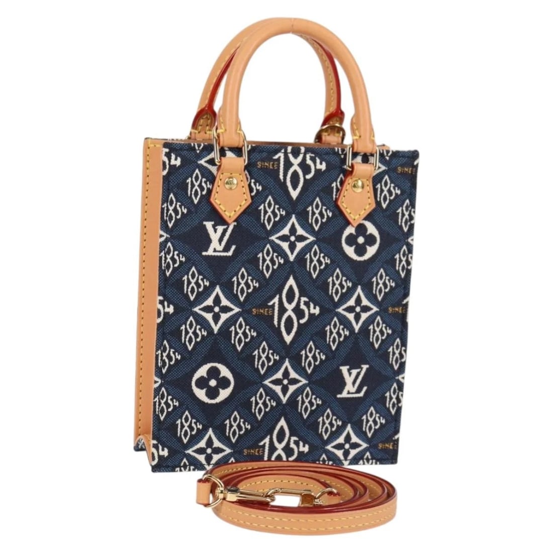 LOUIS VUITTON PRE OWNED SINCE 1854 PETIT SAC PLAT 2WAY: LOUIS VUITTON Pre Owned SINCE 1854 Petit Sac Plat 2way Brand: LOUIS VUITTON Type/Style: Hand Bag Material: Monogram Canvas Color: Navy Size: W5.5 x H6.7 x D1.6inch(Approx) Accessories: None