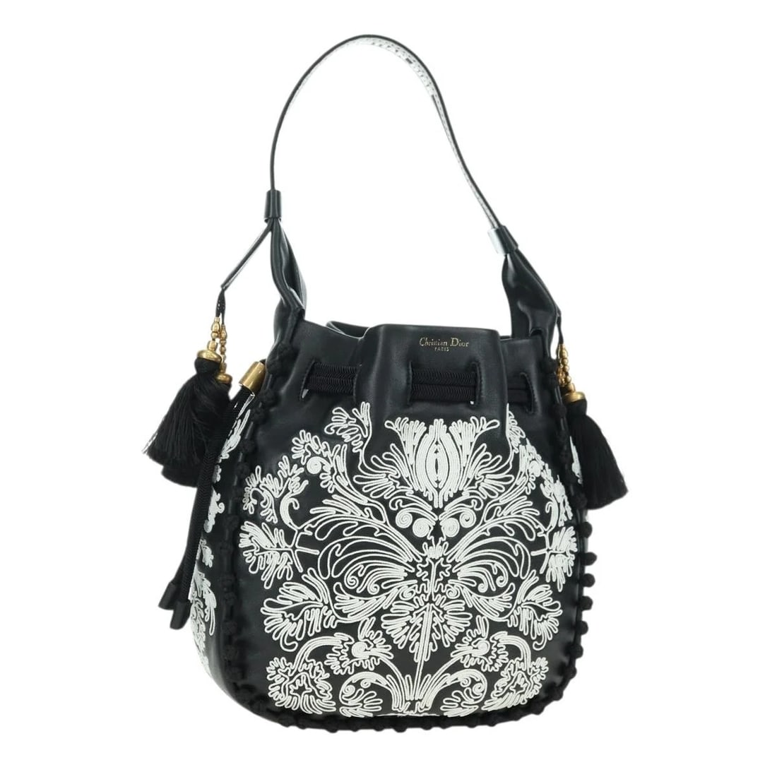 CHRISTIAN DIOR SHOULDER BAG LEATHER BLACK GOLD: Christian Dior Shoulder Bag Leather Black Gold Brand: Christian Dior Type/Style: Shoulder Bag Material: Leather Color: Black/Gold Size: W10.2 x H11.0 x D2.8inch(Approx) Accessories: None A