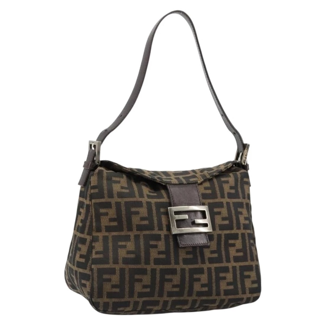 FENDI ZUCCA CANVAS MAMMA BAGUETTE BAG BLACK BROWN: FENDI Zucca Canvas Mamma Baguette Bag Black Brown Brand: FENDI Type/Style: Shoulder Bag Material: Zucca Canvas Color: Black/Brown Size: W7.9 x H9.1 x D5.1inch(Approx) Accessories: None Acc