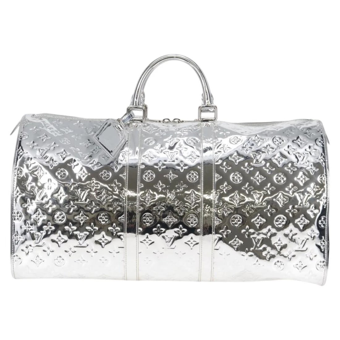 LOUIS VUITTON MONOGRAM MIROIR KEEPALL 55 BAG SILVER: LOUIS VUITTON Monogram Miroir Keepall 55 Bag Silver Brand: LOUIS VUITTON Type/Style: Boston Bag Material: Monogram Miroir Canvas Color: Silver/Argent Size: W22.4 x H12.2 x D9.8inch(Approx) Accesso