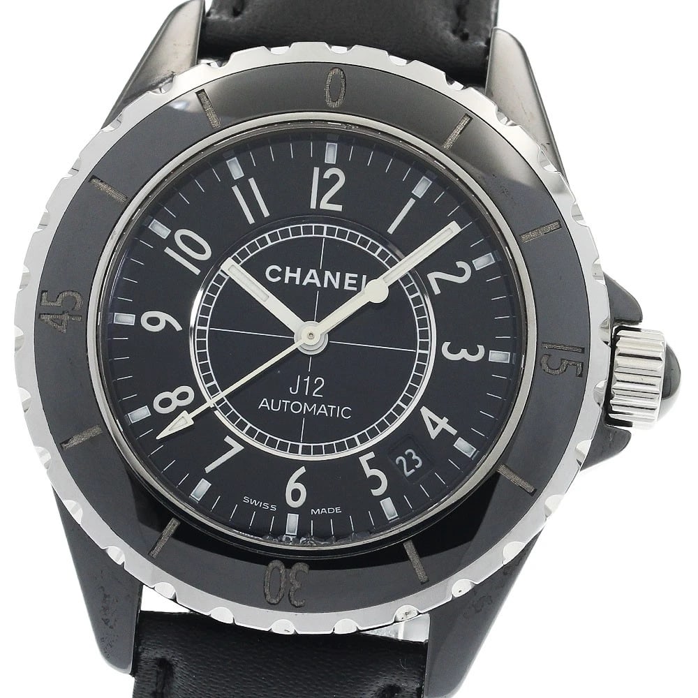 CHANEL J12 BLACK CERAMIC BLACK AUTOMATIC WATCH: CHANEL J12 Black ceramic black Automatic Watch Brand: CHANEL Type/Style: Wristwatch Material: Band Material leather, Case Material Ceramic / Stainless Steel Color: Dial Color black Size: Case size Abo