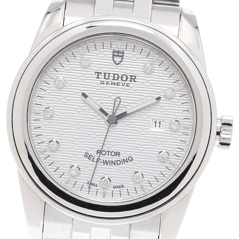 TUDOR GLAMOUR DIAMOND DATE SILVER AUTOMATIC WATCH: TUDOR Glamour Diamond Date Silver Automatic Watch Brand: TUDOR Type/Style: Wristwatch Material: Band Material Stainless Steel, Case Material Stainless Steel Color: Dial Color Silver Size: Case size Ab