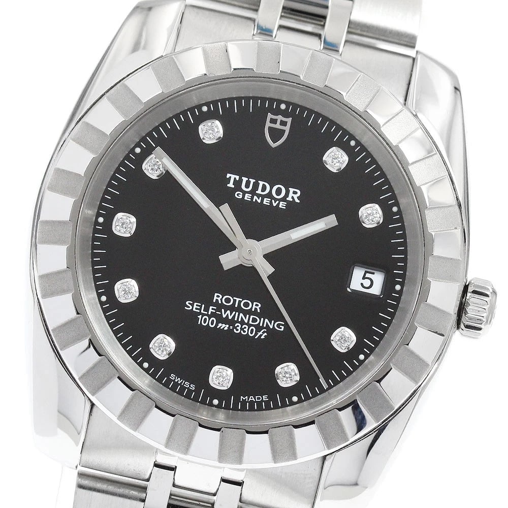 TUDOR CLASSIC DATE DIAMOND BLACK AUTOMATIC WATCH: TUDOR Classic Date diamond black Automatic Watch Brand: TUDOR Type/Style: Wristwatch Material: Band Material Stainless Steel, Case Material Stainless Steel Color: Dial Color black Size: Case size Abou
