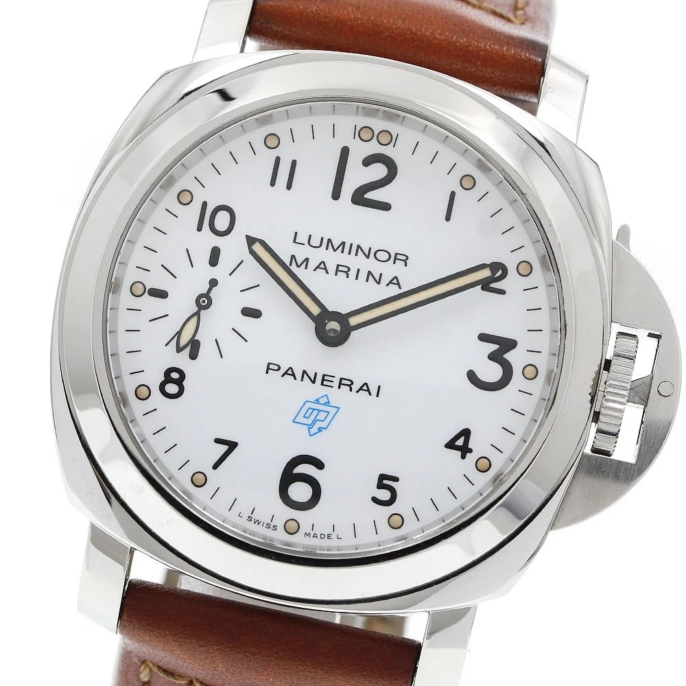PANERAI LUMINOR MARINA HAND WINDING WATCH: PANERAI Luminor Marina Hand Winding Watch Brand: PANERAI Type/Style: Wristwatch Material: Band Material leather, Case Material Stainless Steel Color: Dial Color white Size: Case size About 44mm