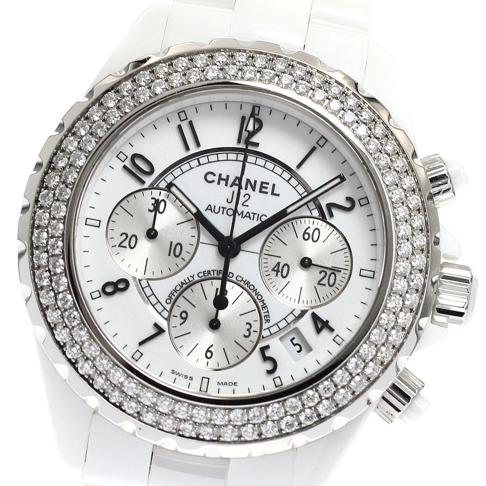 CHANEL J12 CHRONOGRAPH DIAMOND BEZEL AUTOMATIC WATCH: CHANEL J12 chronograph Diamond bezel Automatic Watch Brand: CHANEL Type/Style: Wristwatch Material: Band Material Stainless Steel / ceramic, Case Material Stainless Steel / ceramic Color: Dial Color