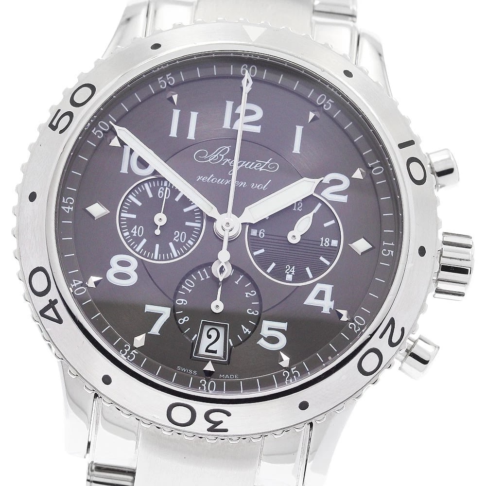 BREGUET TRANSATLANTIC CHRONOGRAPH AUTOMATIC WATCH: Breguet Transatlantic Chronograph Automatic Watch Brand: Breguet Type/Style: Wristwatch Material: Band Material Stainless Steel, Case Material Stainless Steel Color: Dial Color gray Size: Case size Ab