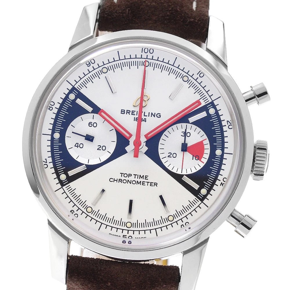 BREITLING CHRONOGRAPH WATCH: BREITLING Chronograph Watch Brand: BREITLING Type/Style: Wristwatch Material: Band Material leather, Case Material Stainless Steel Color: Dial Color white Size: Case size About 41mm (1.6inch) (not