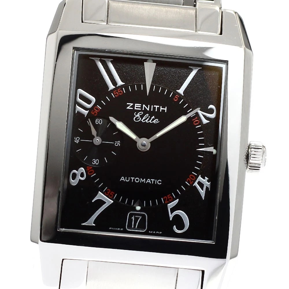 ZENITH BLACK AUTOMATIC WATCH: ZENITH black Automatic Watch Brand: ZENITH Type/Style: Wristwatch Material: Band Material Stainless Steel, Case Material Stainless Steel Color: Dial Color black Size: Case size About 31mm (1.2inch)
