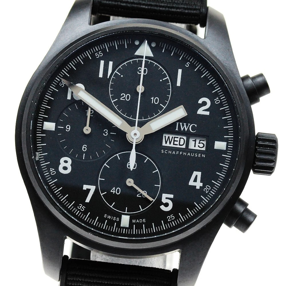 IWC SCHAFFHAUSEN PILOT'S AUTOMATIC WATCH: IWC SCHAFFHAUSEN Pilot's Automatic Watch Brand: IWC SCHAFFHAUSEN Type/Style: Wristwatch Material: Band Material Nylon / Rubber, Case Material ceratanium Color: Dial Color black Size: Case size About