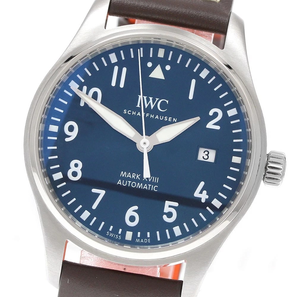 IWC SCHAFFHAUSEN PILOT WATCH AUTOMATIC WATCH: IWC SCHAFFHAUSEN Pilot watch Automatic Watch Brand: IWC SCHAFFHAUSEN Type/Style: Wristwatch Material: Band Material leather, Case Material Stainless Steel Color: Dial Color Navy Size: Case size About