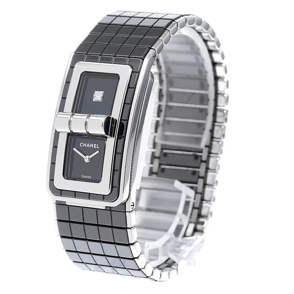 CHANEL DIAMOND BLACK QUARTZ WATCH: CHANEL diamond Black Quartz Watch Brand: CHANEL Type/Style: Wristwatch Material: Band Material Stainless Steel / ceramic, Case Material Stainless Steel / ceramic Color: Dial Color black Size: Case siz