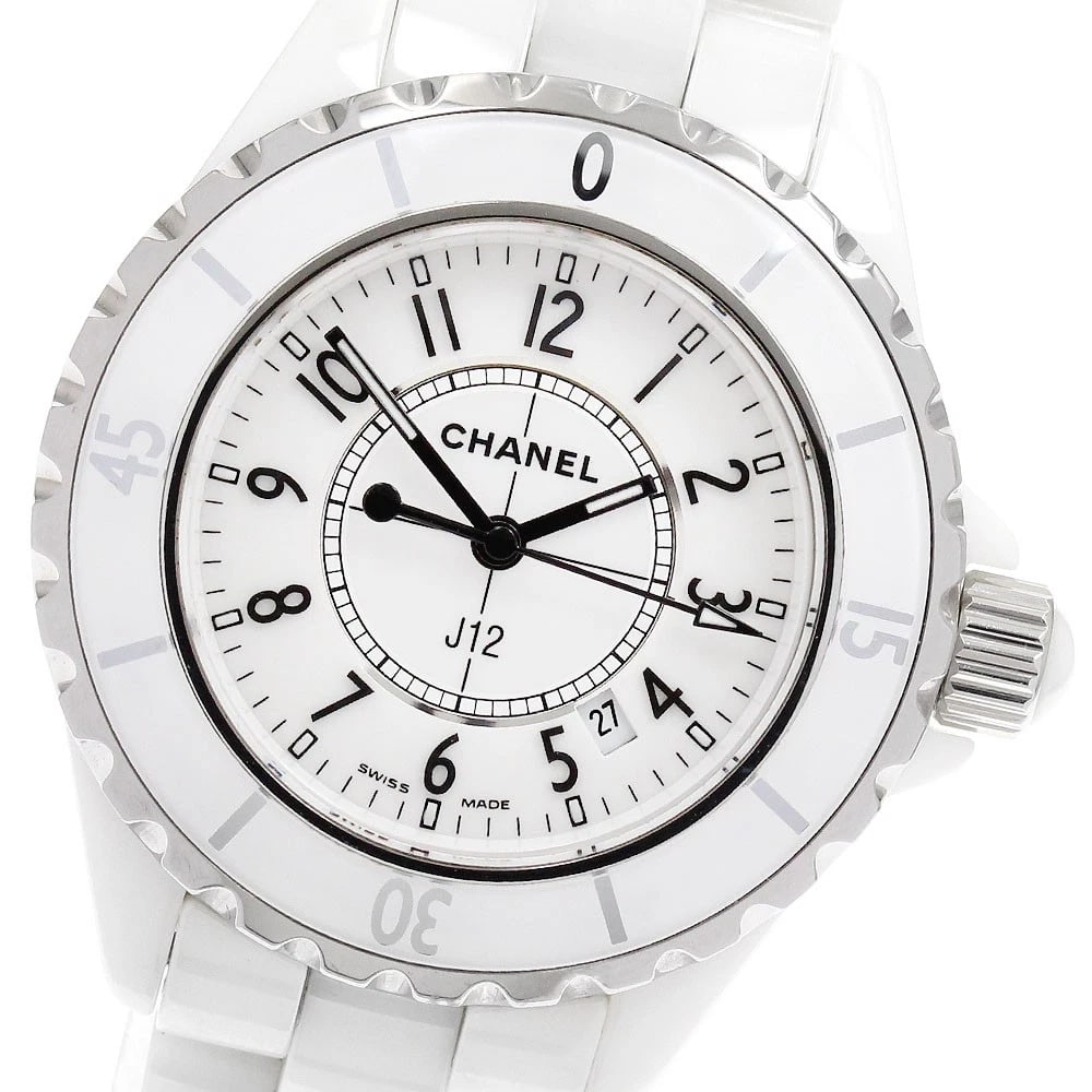 CHANEL J12 WHITE CERAMIC DATE QUARTZ WATCH: CHANEL J12 White ceramic date Quartz Watch Brand: CHANEL Type/Style: Wristwatch Material: Band Material Ceramic / Stainless Steel, Case Material Ceramic / Stainless Steel Color: Dial Color white