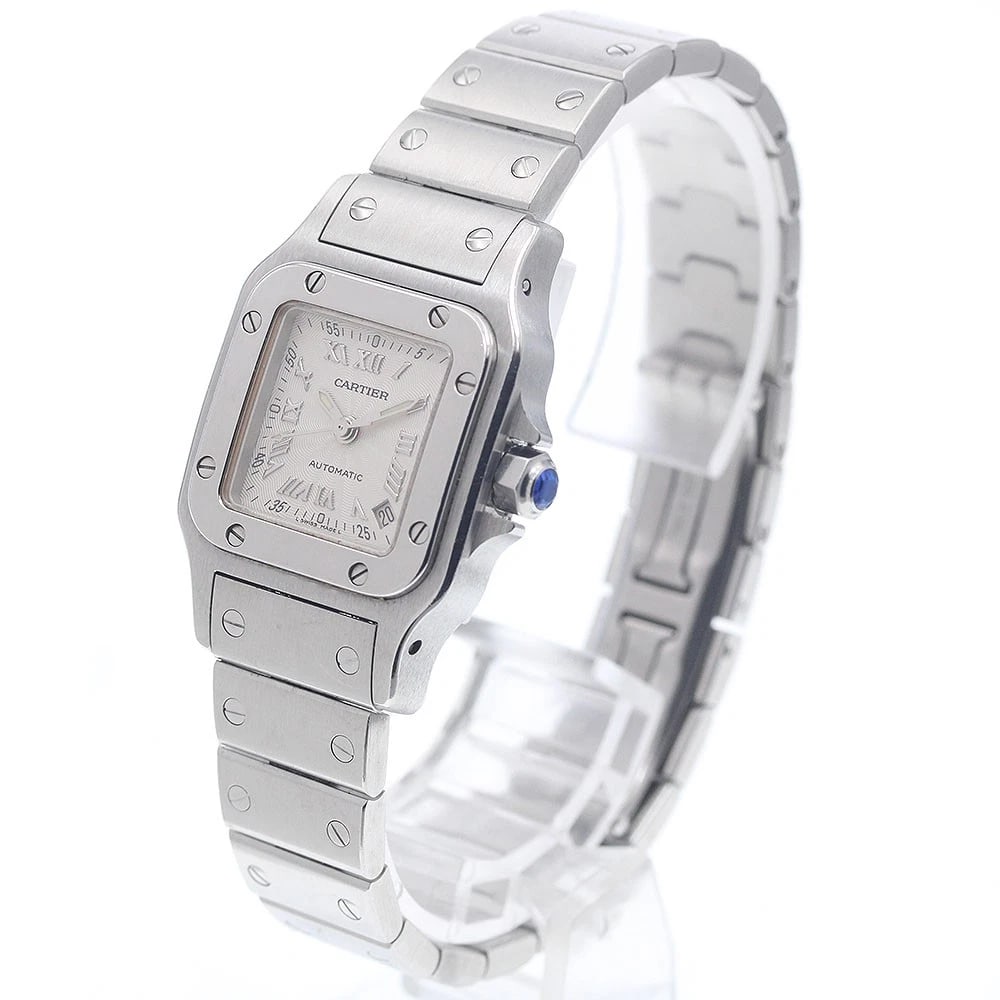 CARTIER SANTOS GALBEESM DATE SILVER DIAL AUTOMATIC WATCH: CARTIER Santos GalbeeSM Date Silver Dial Automatic Watch Brand: CARTIER Type/Style: Wristwatch Material: Band Material Stainless Steel, Case Material Stainless Steel Color: Dial Color Silver Size: