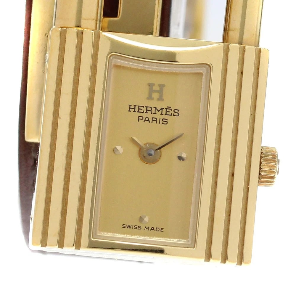 HERMES KELLY CLOCHETTE GOLD DIAL QUARTZ WATCH: HERMES Kelly Clochette gold Dial Quartz Watch Brand: HERMES Type/Style: Wristwatch Material: Band Material leather, Case Material Stainless Steel/Gold Plated Color: Dial Color gold Size: Case Size Abo