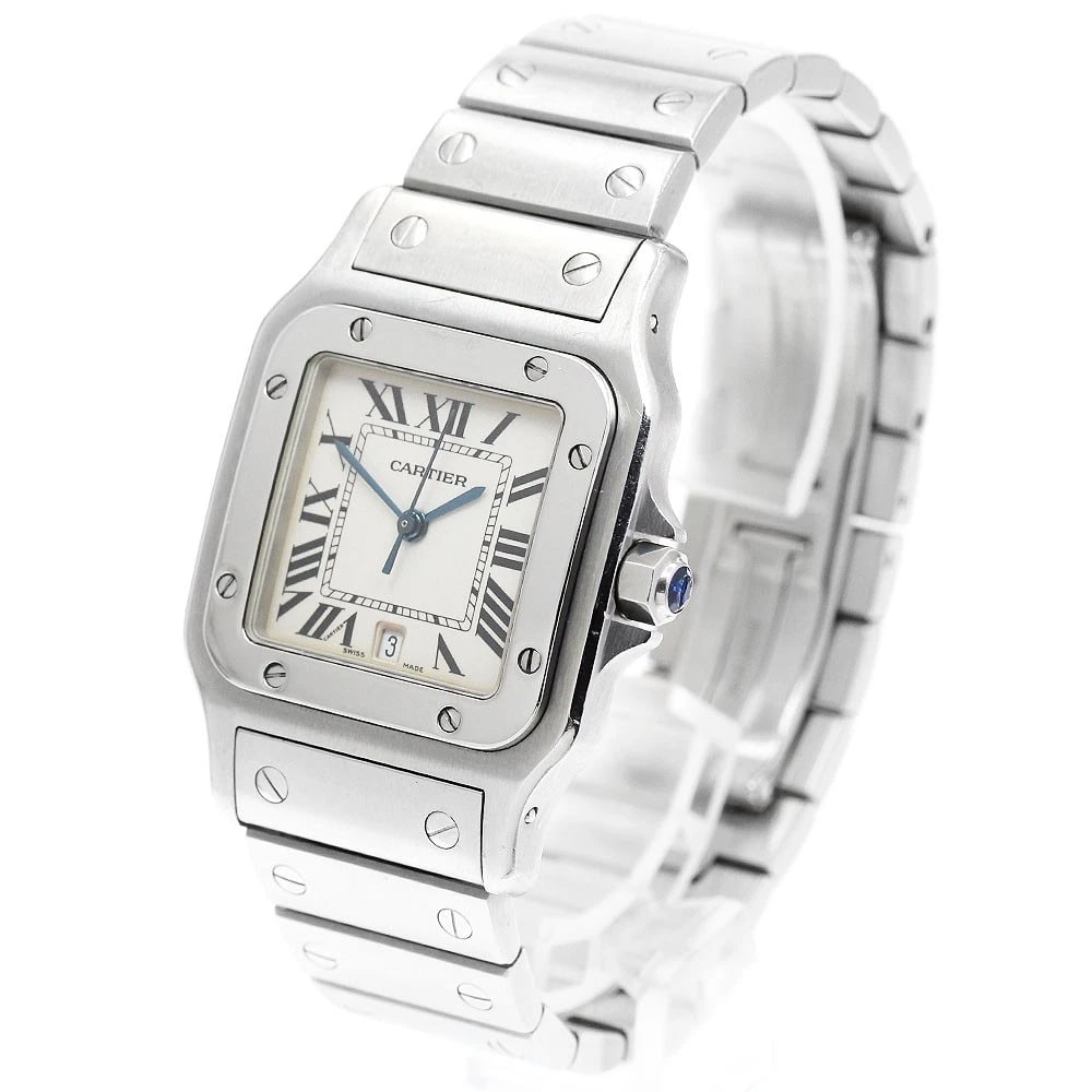 CARTIER SANTOS GALBEELM DATE BEIGE DIAL QUARTZ WATCH: CARTIER Santos GalbeeLM Date Beige Dial Quartz Watch Brand: CARTIER Type/Style: Wristwatch Material: Band Material Stainless Steel, Case Material Stainless Steel Color: Dial Color beige Size: Case Siz