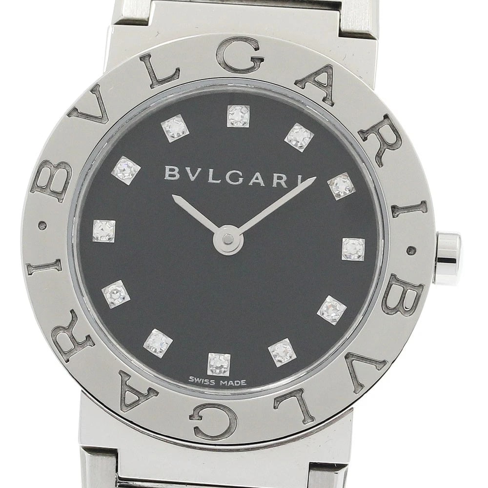 BVLGARI DIAMOND BLACK DIAL QUARTZ WATCH: BVLGARI diamond black Dial Quartz Watch Brand: BVLGARI Type/Style: Wristwatch Material: Band Material Stainless Steel, Case Material Stainless Steel Color: Dial Color black Size: Case Size About26mm (