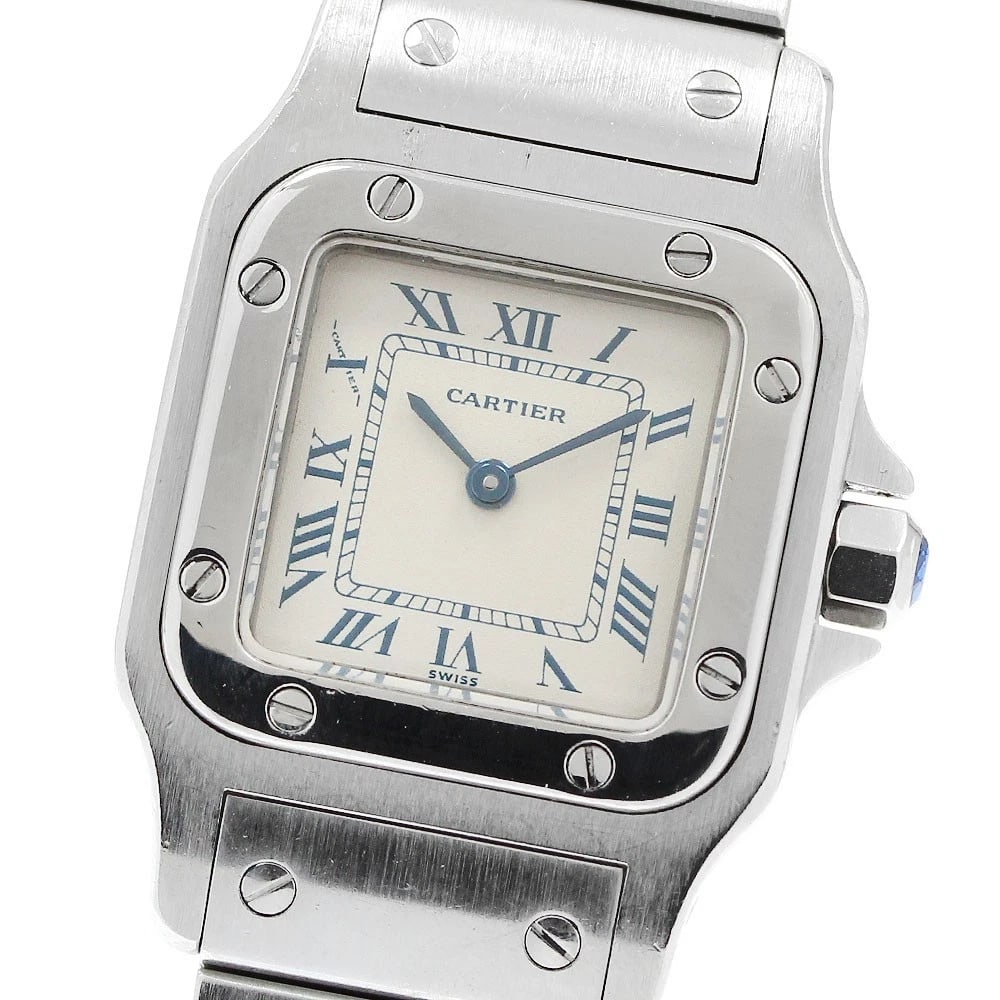 CARTIER SANTOS GALBEESM BEIGE DIAL QUARTZ WATCH: CARTIER Santos GalbeeSM Beige Dial Quartz Watch Brand: CARTIER Type/Style: Wristwatch Material: Band Material Stainless Steel, Case Material Stainless Steel Color: Dial Color beige Size: Case Size Abo