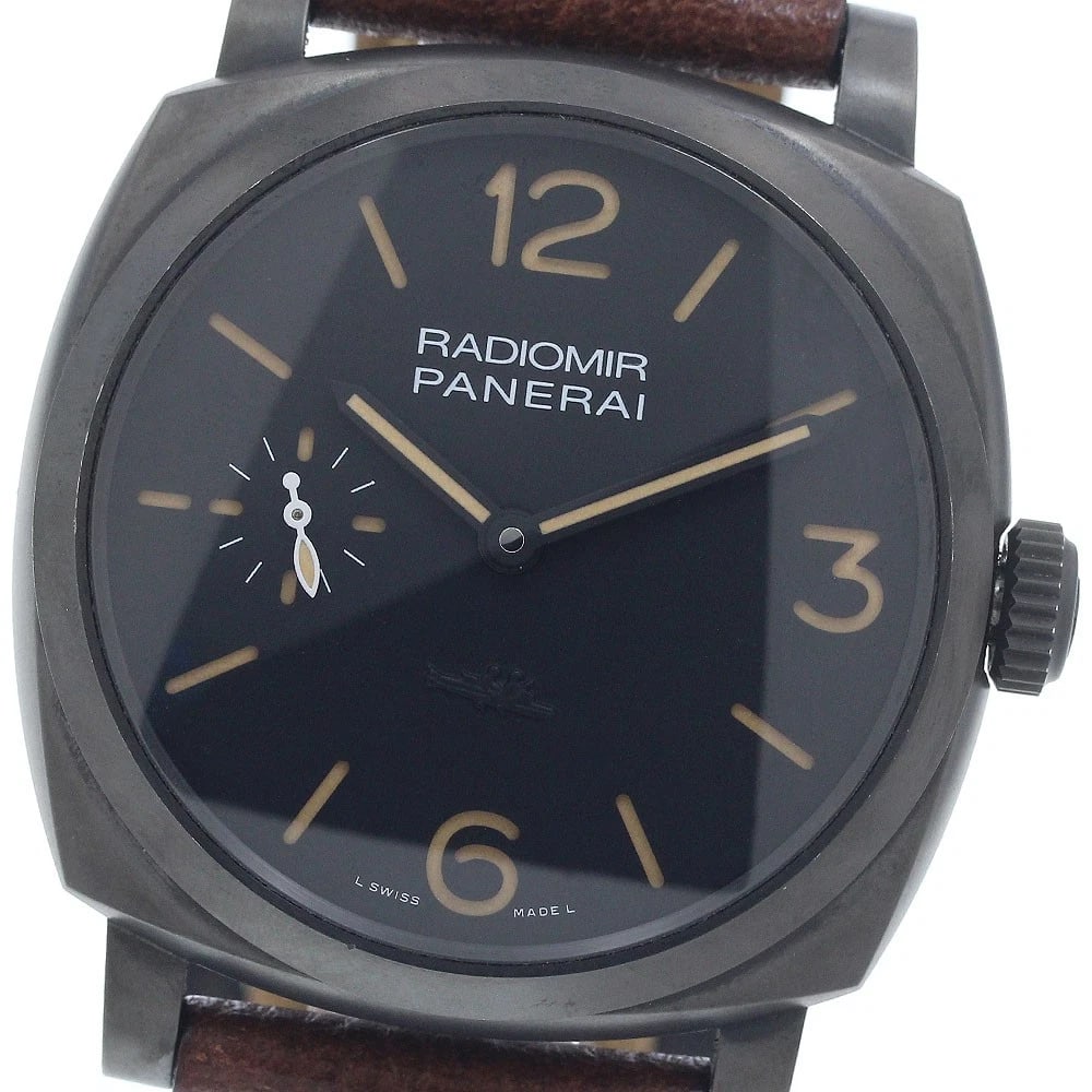 PANERAI RADIOMIR PANERISTI FOREVER HAND WINDING WATCH: PANERAI Radiomir Paneristi Forever Hand Winding Watch Brand: PANERAI Type/Style: Wristwatch Material: Band Material leather, Case Material Stainless Steel/DLC Color: Dial Color black Size: Case Size
