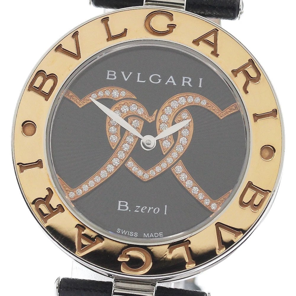 BVLGARI HEART MOTIF DIAMOND BLACK DIAL QUARTZ WATCH: BVLGARI Heart motif diamond black Dial Quartz Watch Brand: BVLGARI Type/Style: Wristwatch Material: Band Material leather, Case Material Stainless Steel/K18PG Color: Dial Color black Size: Case Size
