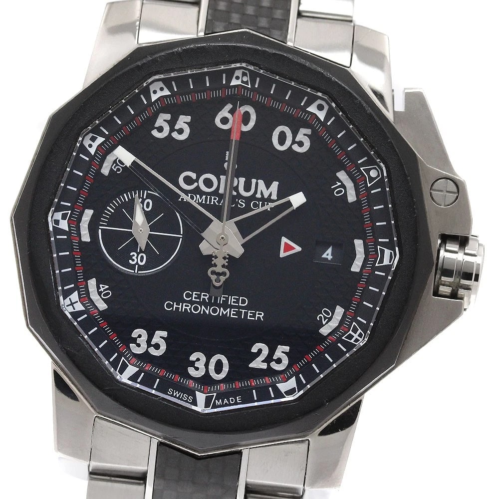 CORUM ADMIRAL SEAFENDER CHRONO CENTRO AUTOMATIC WATCH: CORUM Admiral Seafender Chrono Centro Automatic Watch Brand: CORUM Type/Style: Wristwatch Material: Band Material Stainless Steel, Case Material titanium Color: Dial Color black Size: Case Size About4