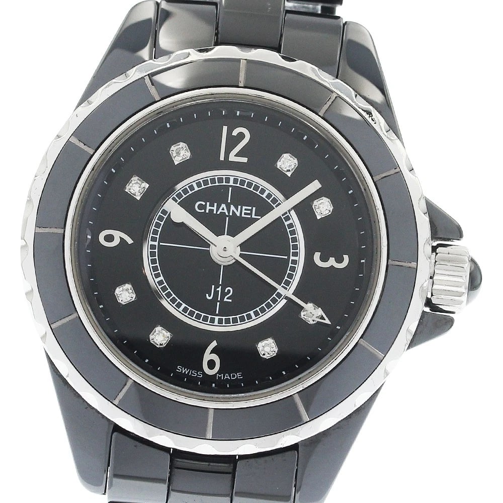 CHANEL J12 BLACK CERAMIC DIAMOND BLACK DIAL QUARTZ WATCH: CHANEL J12 black ceramic diamond black Dial Quartz Watch Brand: CHANEL Type/Style: Wristwatch Material: Band Material Stainless Steel / ceramic, Case Material Stainless Steel / ceramic Color: Dial Col