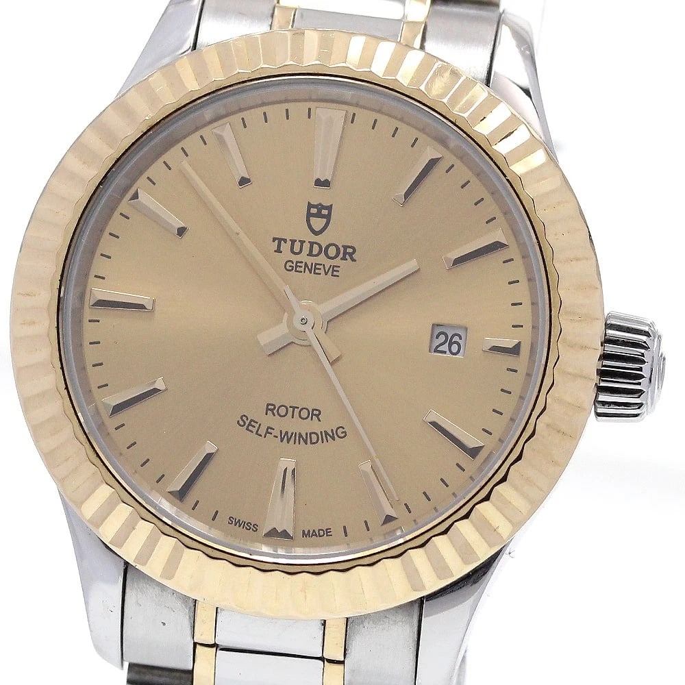 TUDOR STYLE GOLD DIAL AUTOMATIC WATCH: TUDOR style gold Dial Automatic Watch Brand: TUDOR Type/Style: Wristwatch Material: Band Material Stainless Steel/YG, Case Material Stainless Steel/YG Color: Dial Color gold Size: Case Size About28mm