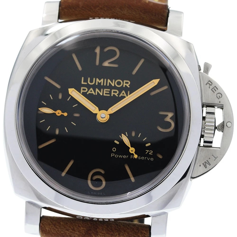 PANERAI LUMINOR POWER RESERVE HAND WINDING WATCH: PANERAI Luminor Power reserve Hand Winding Watch Brand: PANERAI Type/Style: Wristwatch Material: Band Material leather, Case Material Stainless Steel Color: Dial Color black Size: Case Size About47mm 