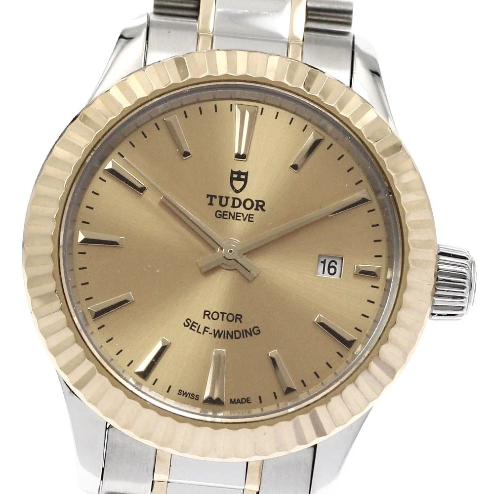 TUDOR STYLE GOLD DIAL AUTOMATIC WATCH: TUDOR style gold Dial Automatic Watch Brand: TUDOR Type/Style: Wristwatch Material: Band Material Stainless Steel/YG, Case Material Stainless Steel/YG Color: Dial Color gold Size: Case Size About28mm 