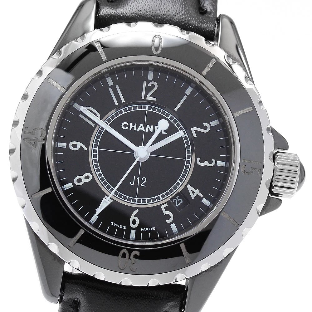 CHANEL J12 BLACK CERAMIC BLACK DIAL QUARTZ WATCH: CHANEL J12 Black Ceramic black Dial Quartz Watch Brand: CHANEL Type/Style: Wristwatch Material: Band Material leather, Case Material Stainless Steel / ceramic Color: Dial Color black Size: Case Size A