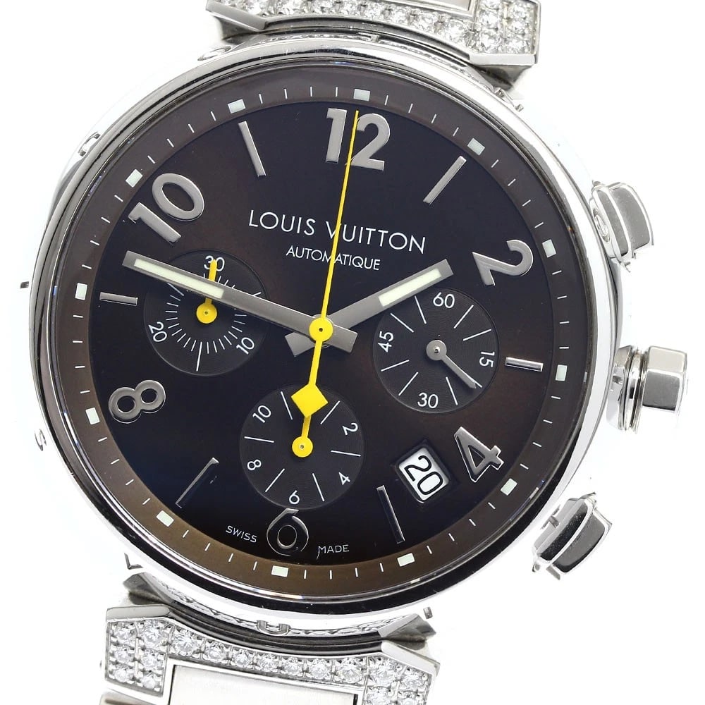 LOUIS VUITTON TAMBOUR CHRONOGRAPH RUG DIAMOND AUTOMATIC WATCH: LOUIS VUITTON Tambour Chronograph rug diamond Automatic Watch Brand: LOUIS VUITTON Type/Style: Wristwatch Material: Band Material Stainless Steel, Case Material Stainless Steel Color: Dial Color