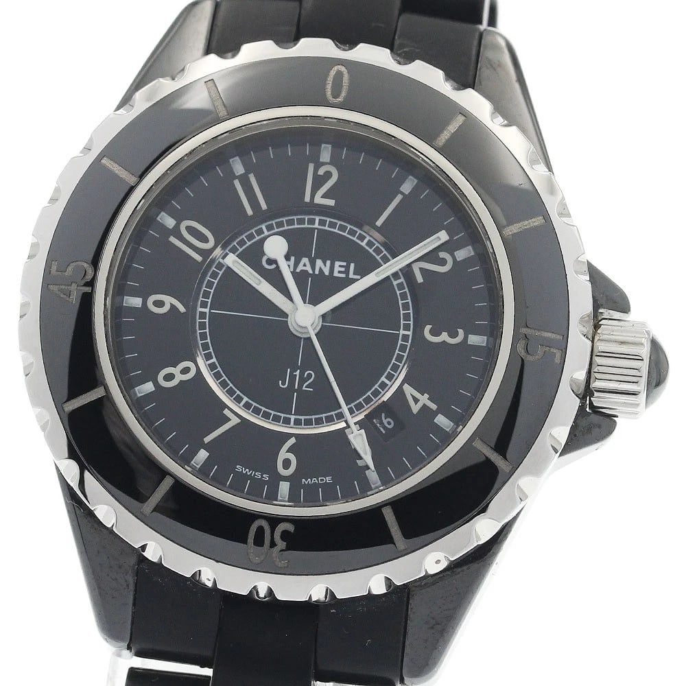 CHANEL J12 BLACK CERAMIC DATE BLACK DIAL QUARTZ WATCH: CHANEL J12 Black ceramic date black Dial Quartz Watch Brand: CHANEL Type/Style: Wristwatch Material: Band Material rubber, Case Material Ceramic / Stainless Steel Color: Dial Color black Size: Case Si