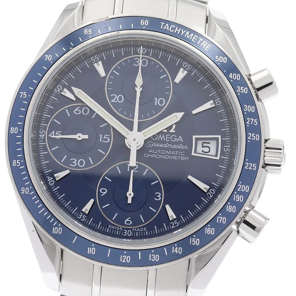 OMEGA SPEEDMASTER DATE CHRONOGRAPH BLUE DIAL WATCH: OMEGA Speedmaster Date Chronograph Blue Dial Watch Brand: OMEGA Type/Style: Wristwatch Material: Band Material Stainless Steel, Case Material Stainless Steel Color: Dial Color blue Size: Case Size