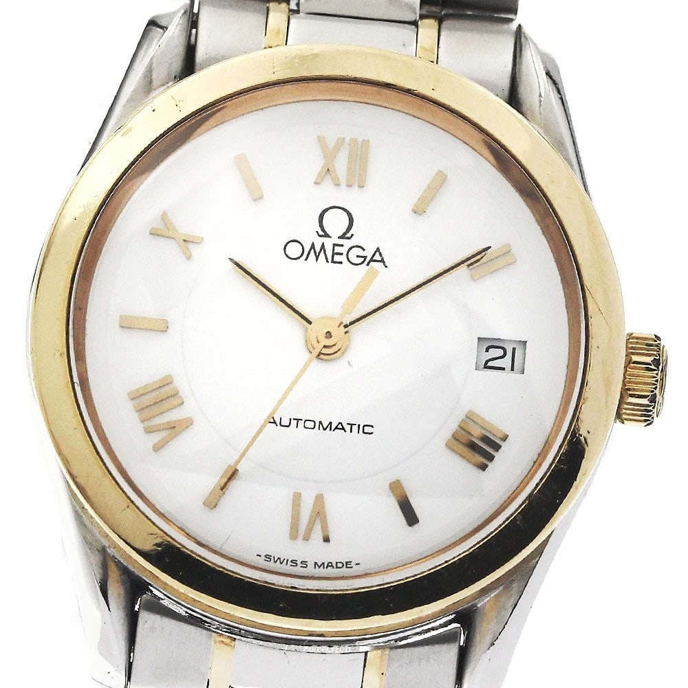 OMEGA CLASSIC TONE DATE WHITE DIAL AUTOMATIC WATCH: OMEGA Classic tone date white Dial Automatic Watch Brand: OMEGA Type/Style: Wristwatch Material: Band Material Stainless Steel/YG, Case Material Stainless Steel/YG Color: Dial Color white Size: Case