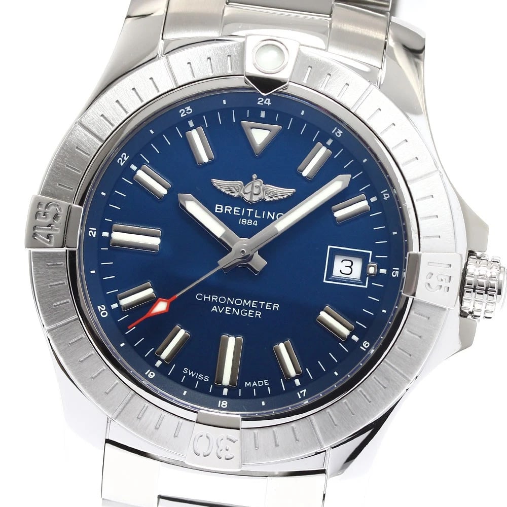 BREITLING AVENGER AUTOMATIC DATE AUTOMATIC WATCH: BREITLING Avenger Automatic Date Automatic Watch Brand: BREITLING Type/Style: Wristwatch Material: Band Material Stainless Steel, Case Material Stainless Steel Color: Dial Color blue Size: Case Size