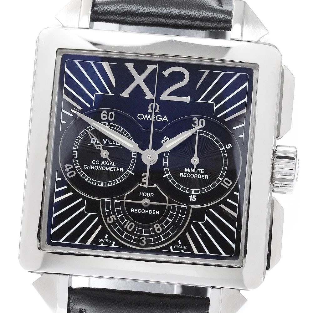 OMEGA DE VILLE CO-AXIAL CHRONOGRAPH AT WATCH: OMEGA De Ville Co-Axial Chronograph AT Watch Brand: OMEGA Type/Style: Wristwatch Material: Band Material leather, Case Material Stainless Steel Color: Dial Color black Size: Case Size About37mm