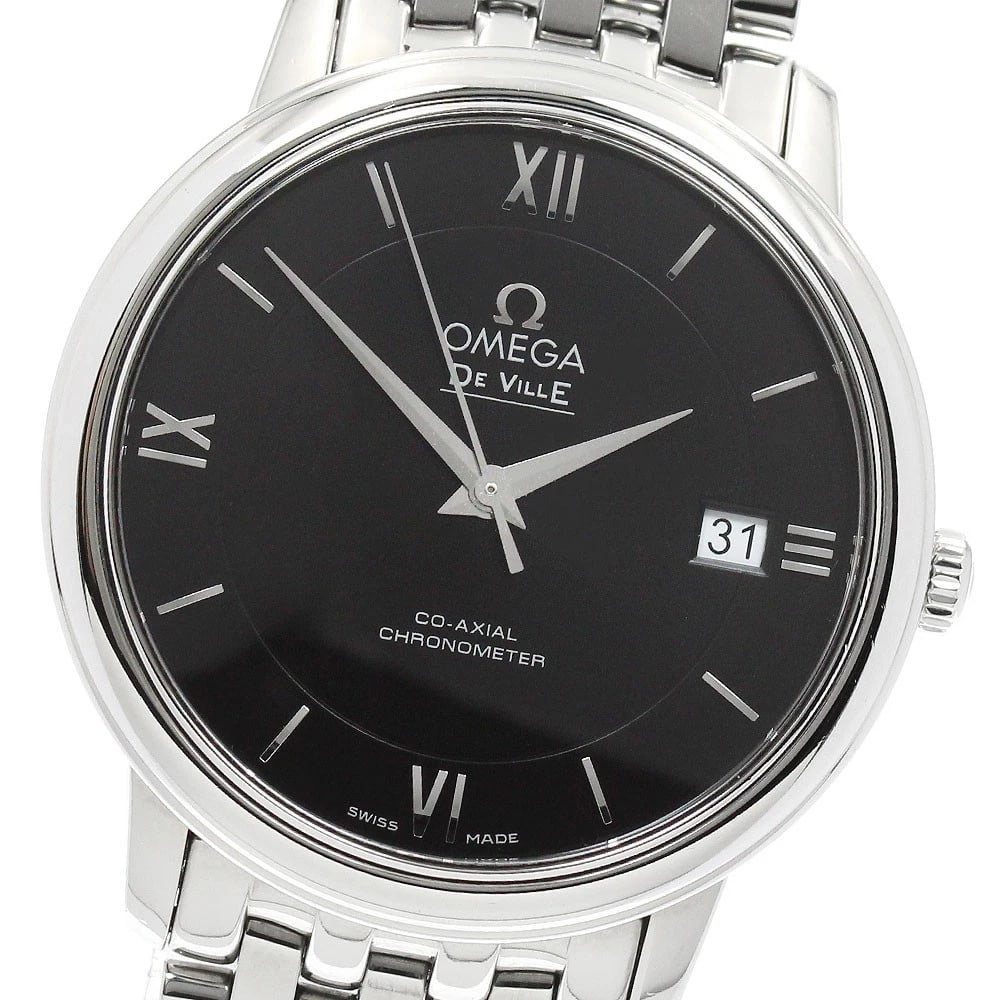 OMEGA DE VILLE PRESTIGE CO-AXIAL DATE AUTOMATIC WATCH: OMEGA De Ville Prestige Co-Axial Date Automatic Watch Brand: OMEGA Type/Style: Wristwatch Material: Band Material Stainless Steel, Case Material Stainless Steel Color: Dial Color black Size: Case