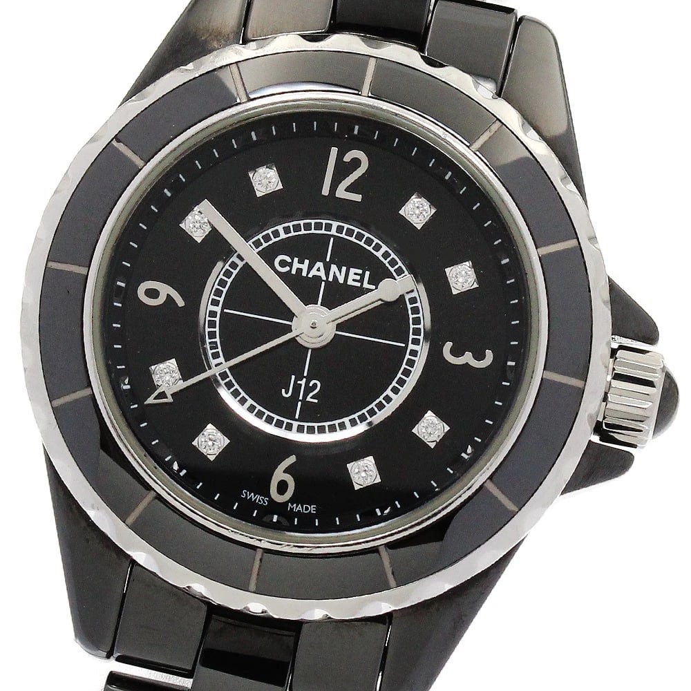 CHANEL J12 DIAMOND BLACK DIAL QUARTZ WATCH: CHANEL J12 diamond black Dial Quartz Watch Brand: CHANEL Type/Style: Wristwatch Material: Band Material Stainless Steel / ceramic, Case Material Stainless Steel / ceramic Color: Dial Color black