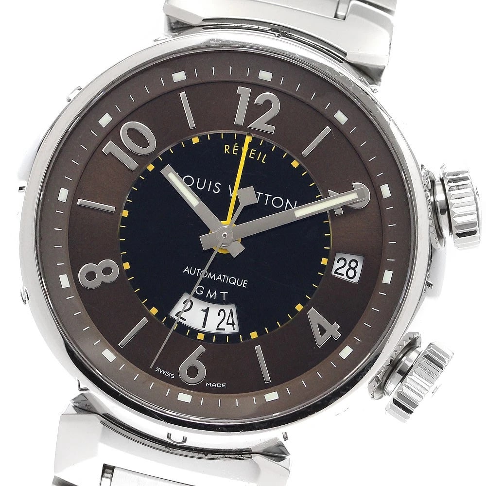 LOUIS VUITTON TAMBOUR GMT REVEIL ALARM AUTOMATIC WATCH: LOUIS VUITTON Tambour GMT Reveil alarm Automatic Watch Brand: LOUIS VUITTON Type/Style: Wristwatch Material: Band Material Stainless Steel, Case Material Stainless Steel Color: Dial Color Black /