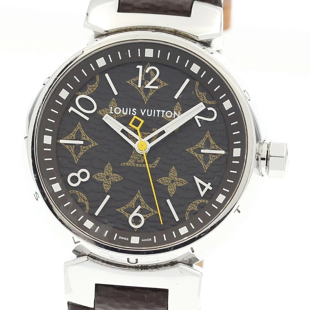 LOUIS VUITTON TAMBOUR MONOGRAM BROWN DIAL QUARTZ WATCH: LOUIS VUITTON tambour monogram Brown Dial Quartz Watch Brand: LOUIS VUITTON Type/Style: Wristwatch Material: Band Material leather, Case Material Stainless Steel Color: Dial Color Brown Size: Case