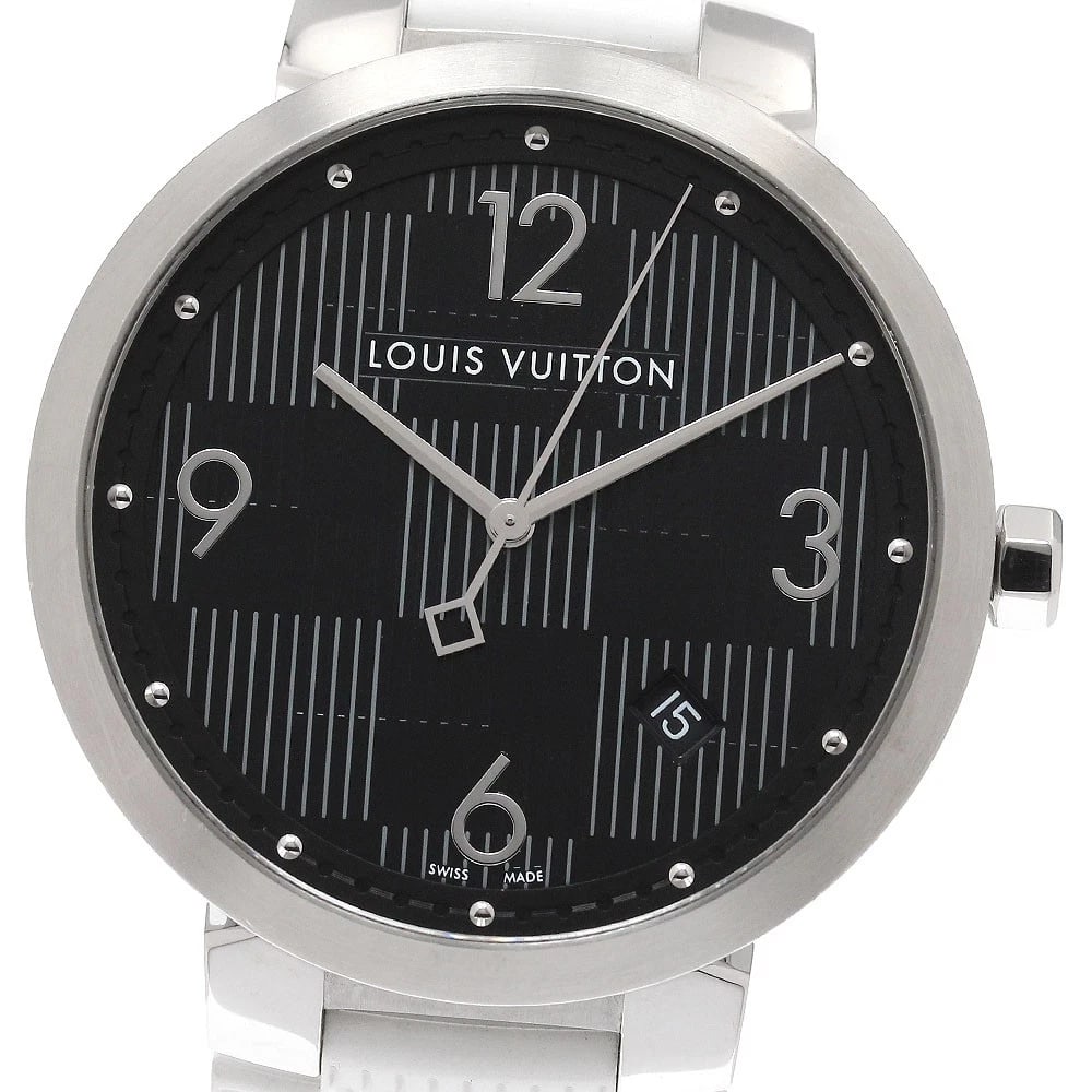 LOUIS VUITTON TAMBOUR SLIM DAMIER GRAFFIT DATE QUARTZ WATCH: LOUIS VUITTON Tambour slim Damier Graffit Date Quartz Watch Brand: LOUIS VUITTON Type/Style: Wristwatch Material: Band Material rubber, Case Material Stainless Steel Color: Dial Color black Size: Case