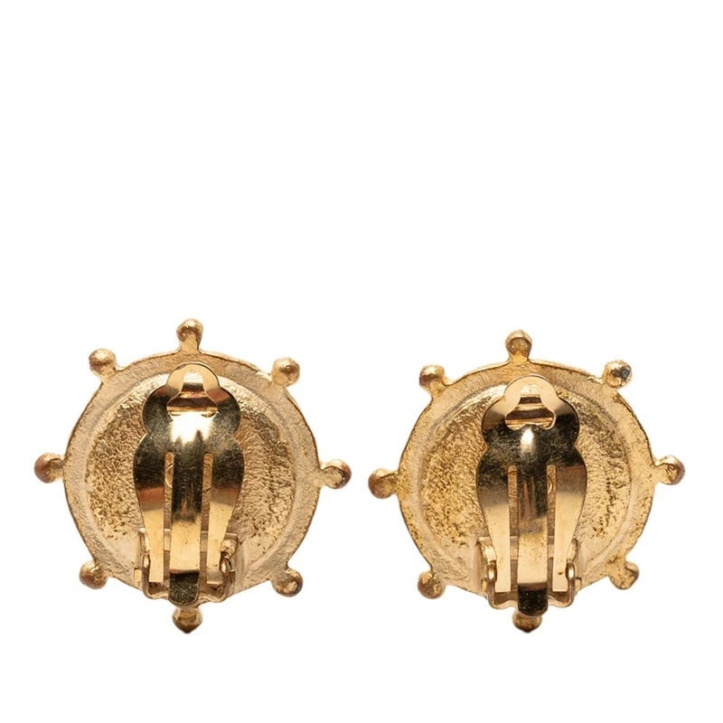 CHANEL COCO MARK RHINESTONE EARRINGS GOLD PLATED PEARL: CHANEL Coco Mark Rhinestone Earrings Gold Plated Pearl Brand: CHANEL Type/Style: earrings Material: Plated, Faux Pearl, Color: gold Size: Approx. 28.6mm x 28.2mm Accessories: None Accessor